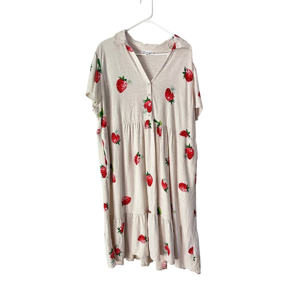 Jane + Delancey Strawberry Print Tiered Babydoll Dress 3X Cottagecore